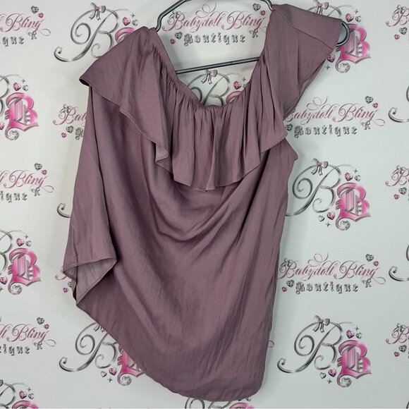 Ricki's one shoulder top lilac Dusty Purple Ruffle Blouse flowy smocked - Picture 1 of 7
